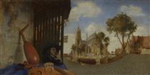 A View of Delft with a Musical Instrument Seller S Stall - Carel Fabritius