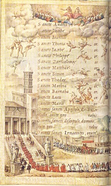 Corpus Christi Procession, Left Side, c.1537 - c.1546 - Giulio Clovio