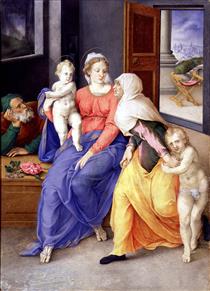 Holy Family with Santa Isabel and San Juanito - Джулио Кловио