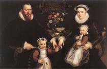 Portrait of Antonius Anselmus, His Wife and Their Children - Мартин де Вос