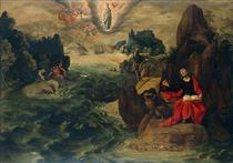 Пейзаж с Иоанном Евангелистом , пишущим книгу апокалипсиса на острове Патмос - Тобиас Верхахт