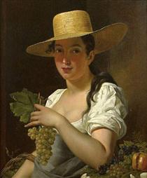 Young Woman with Hat and Grapes - Pieter van Hanselaere