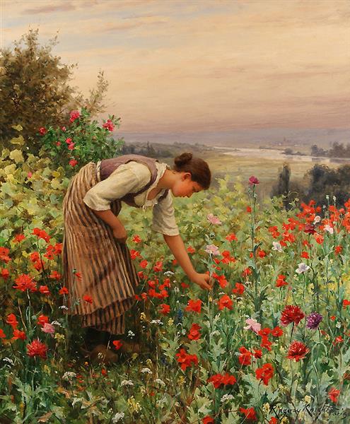 Girl Picking Poppies, 1898 - Деніел Ріджвей Найт