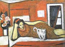 Woman with a Cat - Margit Sielska-Reich