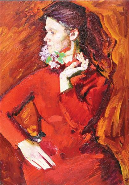 Портрет жінки в червоному, c.1970 - Віктор Зарецький