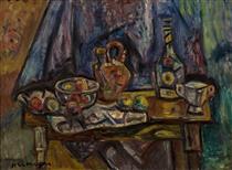 Still Life with Apples, Wine, Vase and Cup - Пинхус Кремень