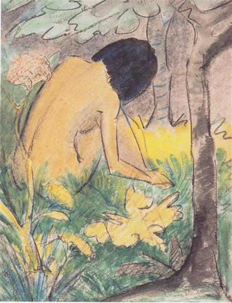 Kauernder Akt Im Wald, 1927 - Otto Mueller