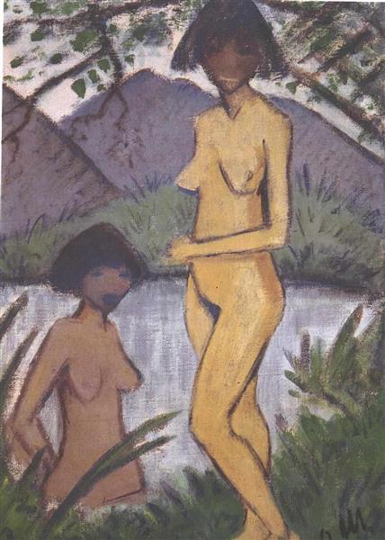 Bathing Girls Under Trees - Otto Mueller