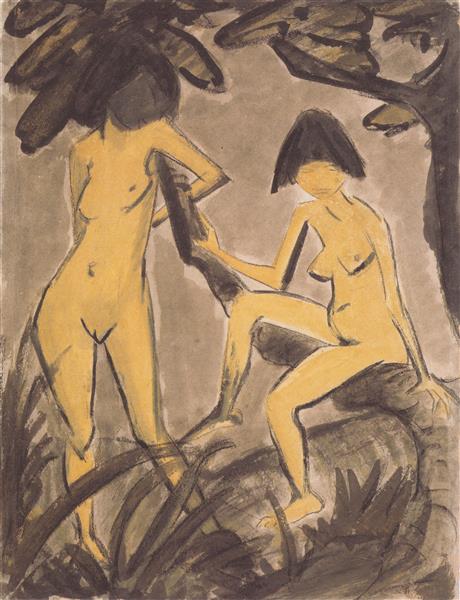 Zwei Weibliche Akte Am Baum, 1925 - Otto Mueller