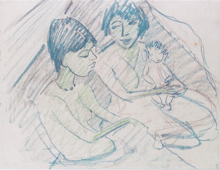 Zwei Zigeunerinnen Mit Kind (oder Puppe), 1927 - Otto Mueller