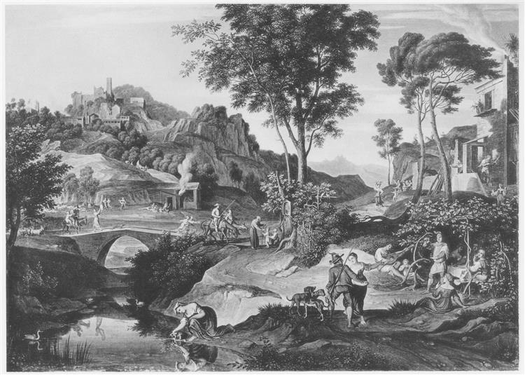 Italian Landscape with  Don Quichotte - Joseph Anton Koch