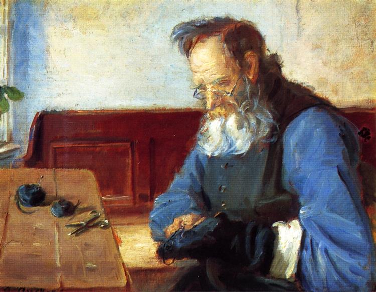 A Man Mending Socks - Anna Ancher