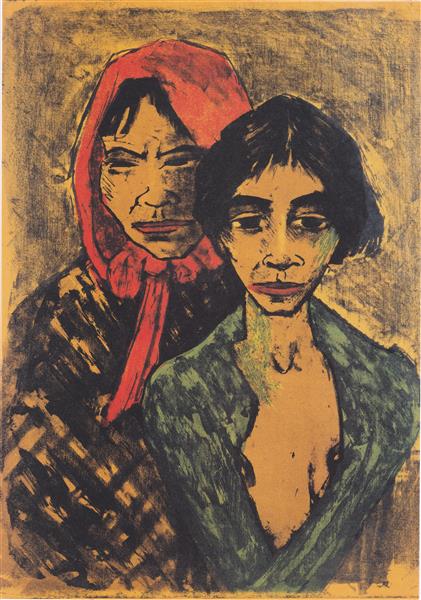 Zwei Zigeunerinnen (zigeunermutter Mit Tochter) - Otto Mueller