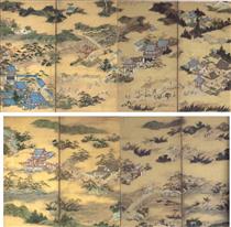 Famous Views of Sagano (top) and Famous Views of Uji (bottom) - Кано Ейтоку