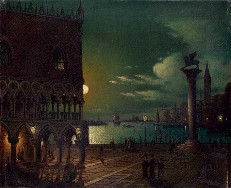 Piazza San Marco in Venice in the moonlight - Ippolito Caffi