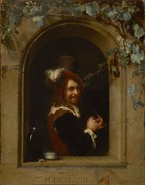 Man with Pipe at the Window - Frans van Mieris el Viejo