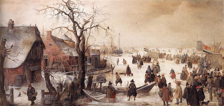 Winter Scene on a Canal, 1615 - Hendrick Avercamp