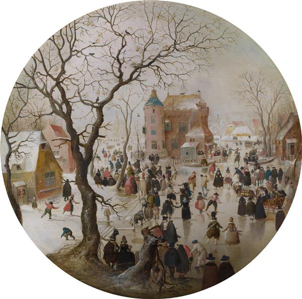 A Winter Scene with Skaters near a Castle, c.1608 - c.1609 - Хендрик Аверкамп