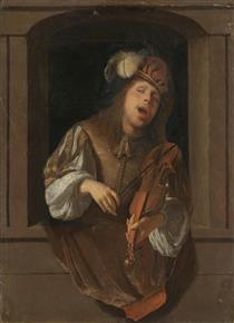 A Singing Violinist, Probably a Self-portrait, Set Within a Niche - Jacob Lucasz Ochtervelt