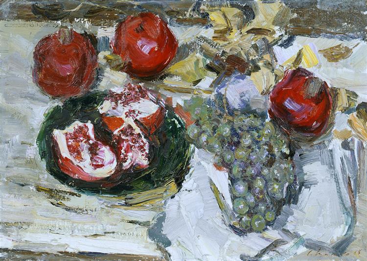 Still life with pomegranates and grapes, 1968 - Serhij Schyschko