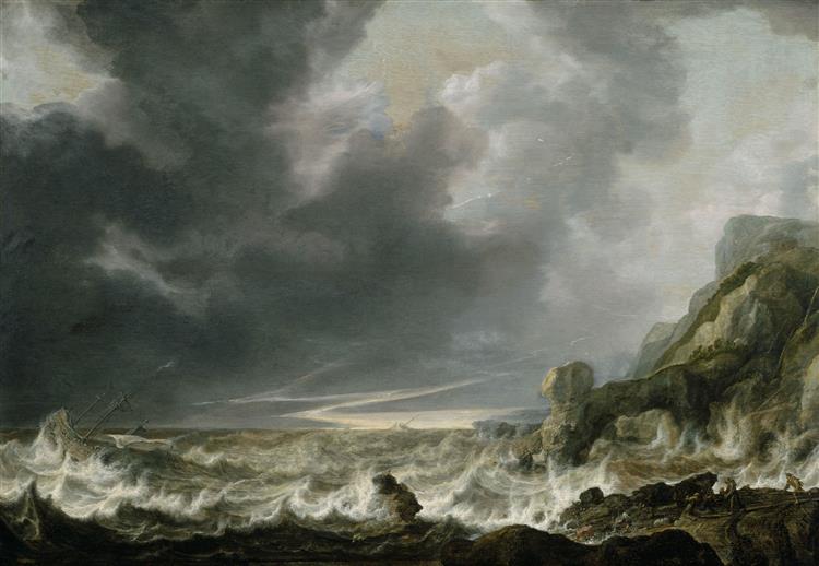 Ship in Distress off a Rocky Coast - Simon de Vlieger