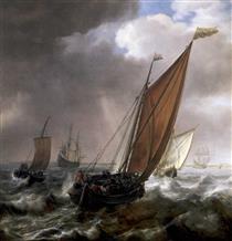 A Dutch Ferry Boat Before a Breeze - Симон де Влигер