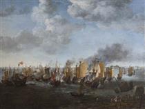 A Battle Between Dutch Ships and Chinese Junks - Simon de Vlieger