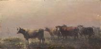 Cows in Pasture - Август Шенк
