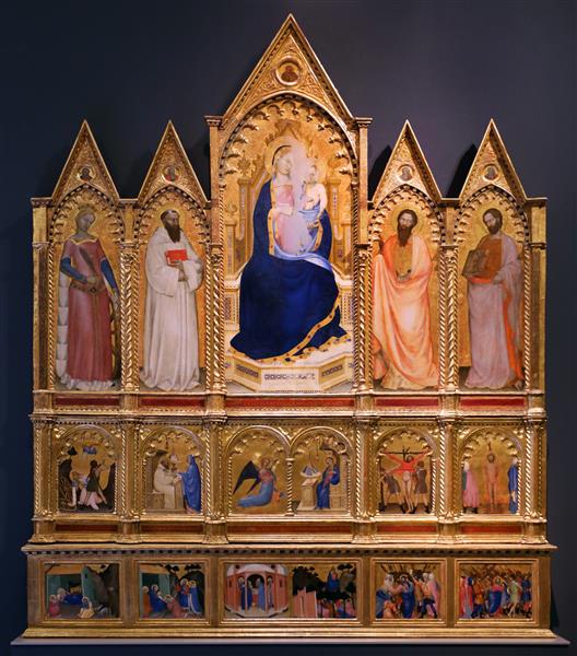 Madonna col bambino tra santi, storie dei santi e di Cristo, 1355 - Giovanni da Milano