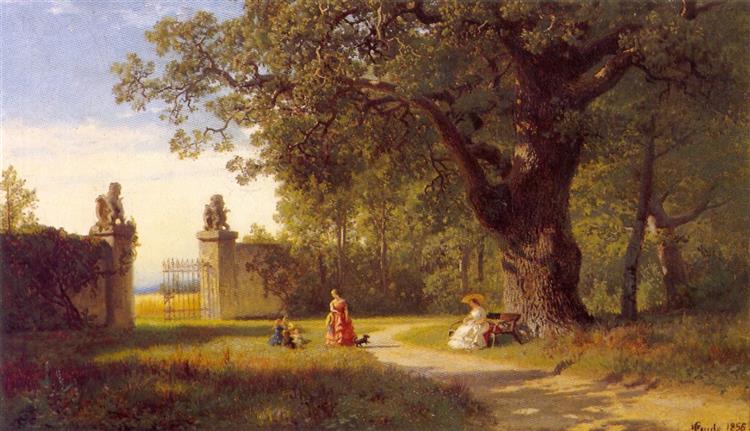 Parklandskap Med Figurer, 1856 - Hans Gude