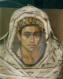 Mummy with An Inserted Panel Portrait of a Youth - Fayum portrait