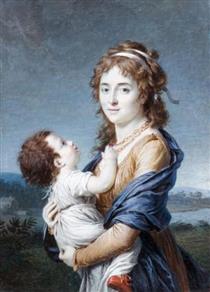 Portrait de la baronne, Dannery tenant son fils Jean Germain Samuel dans ses bras - Marie Gabrielle Capet