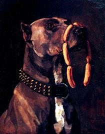 Dog with Sausages - Wilhelm Trubner