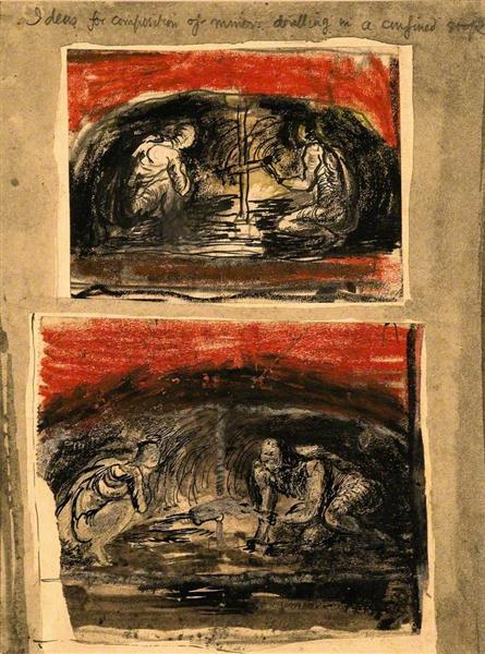 Ideas for Composition of Miners Drilling in a Confined Stope, 1942 - Graham Sutherland