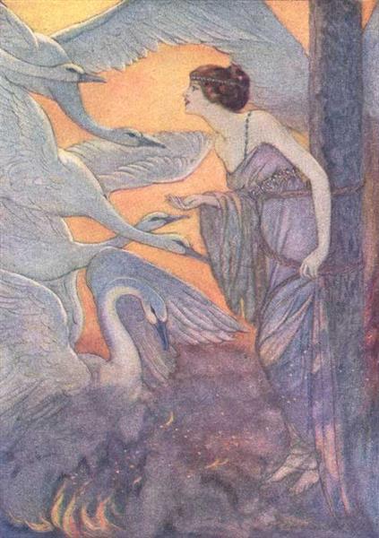 Illustration of Six Swans of Grimm's Fairy Tales, 1920 - Elenore Abbott