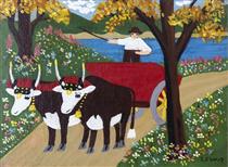 Oxen in Spring 1962 - Maud Lewis