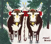 Two Oxen in Winter Four Legs - Maud Lewis