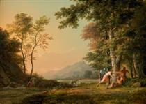 A Wooded Landscape with a Bacchic Scene - Пьер-Анри де Валансьен