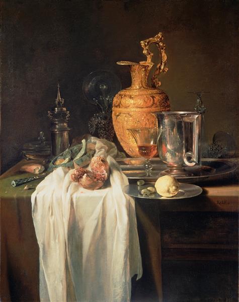 Still Life with Ewer, Vessels and Pomegranate, c.1645 - Willem Kalf