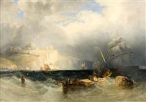 French Fishing Boats in a Gale of Wind off Dover - George Philip Reinagle