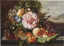 Still Life with Flowers and Fruit - Helen Augusta Hamburger