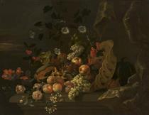 Still Life with a Basket of Fruit and Flowers - Tobias Stranover