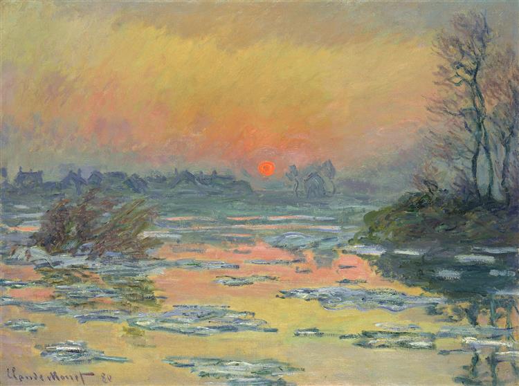 Sunset on the Seine in Winter, 1880 - 莫內