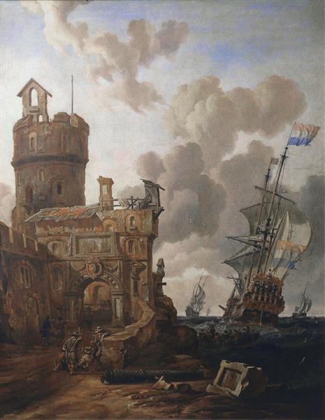 A Dutch Ship Passing a Fort - Abraham Storck