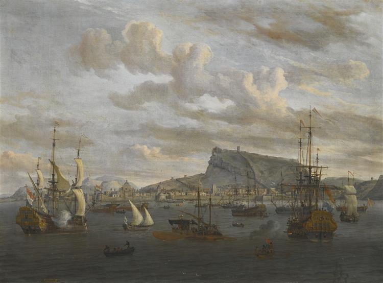 A View of Nafplion in Greece, with Dutch Indiamen, Galleys and Other Vessels Offshore - Abraham Storck