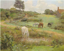 Horses grazing in a Normandy landscape - Frank O'Meara