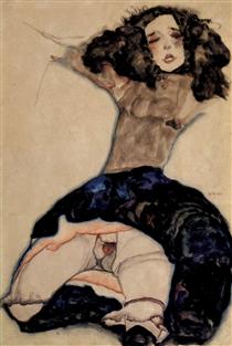 Black Haired Girl with High Skirt - Egon Schiele