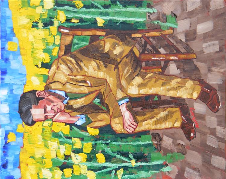 21. Middle Aged Man in Rapeseed After Old Man in Sorrow 2017 by Anthony D. Padgett (after Van Gogh Saint Remy 1890), 2017 - Anthony Padgett