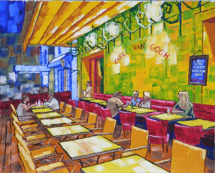 30 The Cafe Terrace on the Place Du Forum, Arles, at Night 2017 by Anthony D. Padgett (after Van Gogh Arles 1888), 2017 - Anthony Padgett