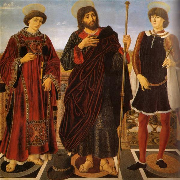SS. Vincent of Saragossa, James and Saint Eustace, Altarpiece of the Cardinal of Portugal, 1468 - Antonio del Pollaiolo